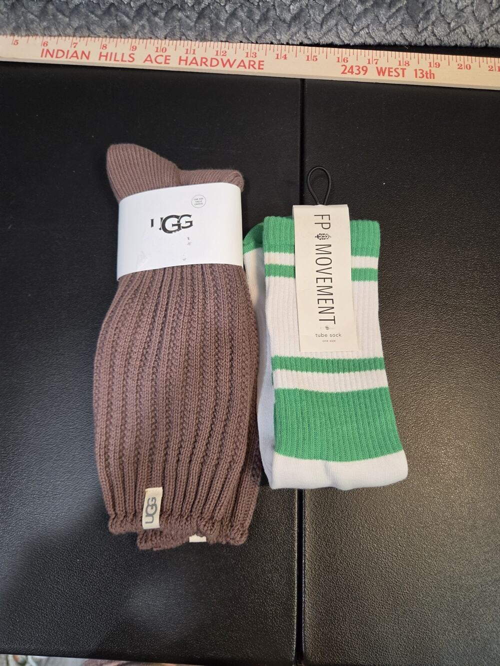 UGG Slouchy Crew Sock w/Rib Knit And Free People Green White Both NWT